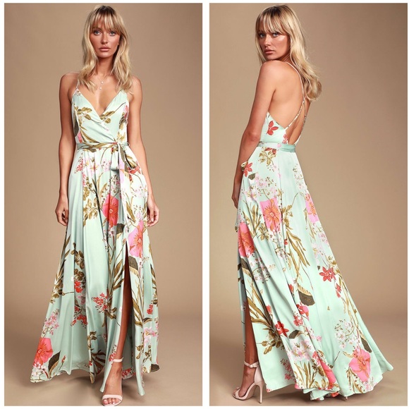 Lulus Dresses & Skirts - Lulus Still the One Sage Green Floral Satin Dress